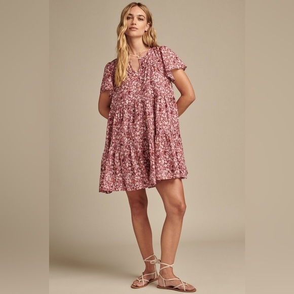 Lucky Brand Dresses & Skirts - Lucky Brand Floral Printed Tiered Mini Dress in Mauve Multi NEW XL